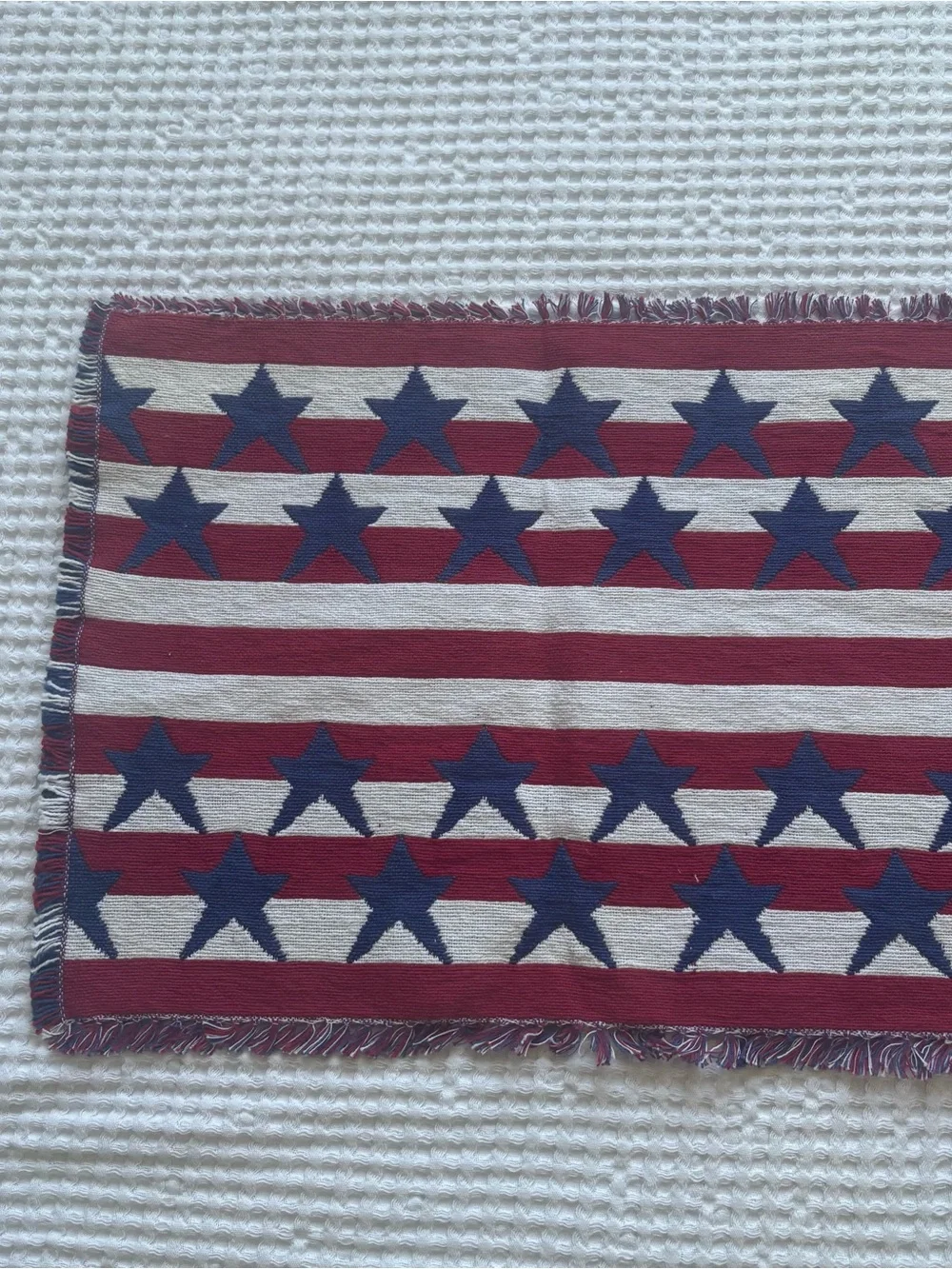 Stars & Stripes Patriotic Woven Table Runner Red White Blue 4th of July
